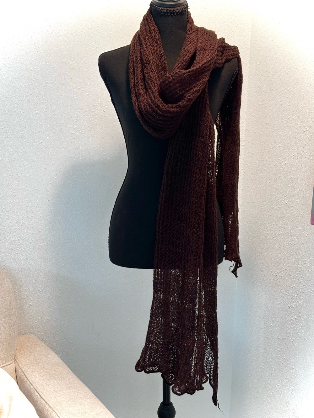 Brown Lightweight Knit Scarf - Women's Accessory - Picture 2 of 2